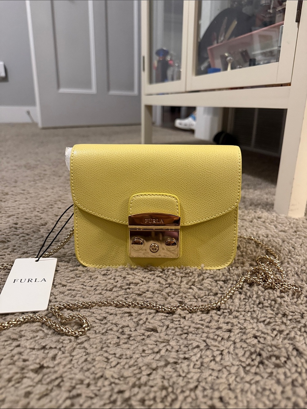 NWT Furla Lemon Yellow Mini Crossbody with Gold Hardware